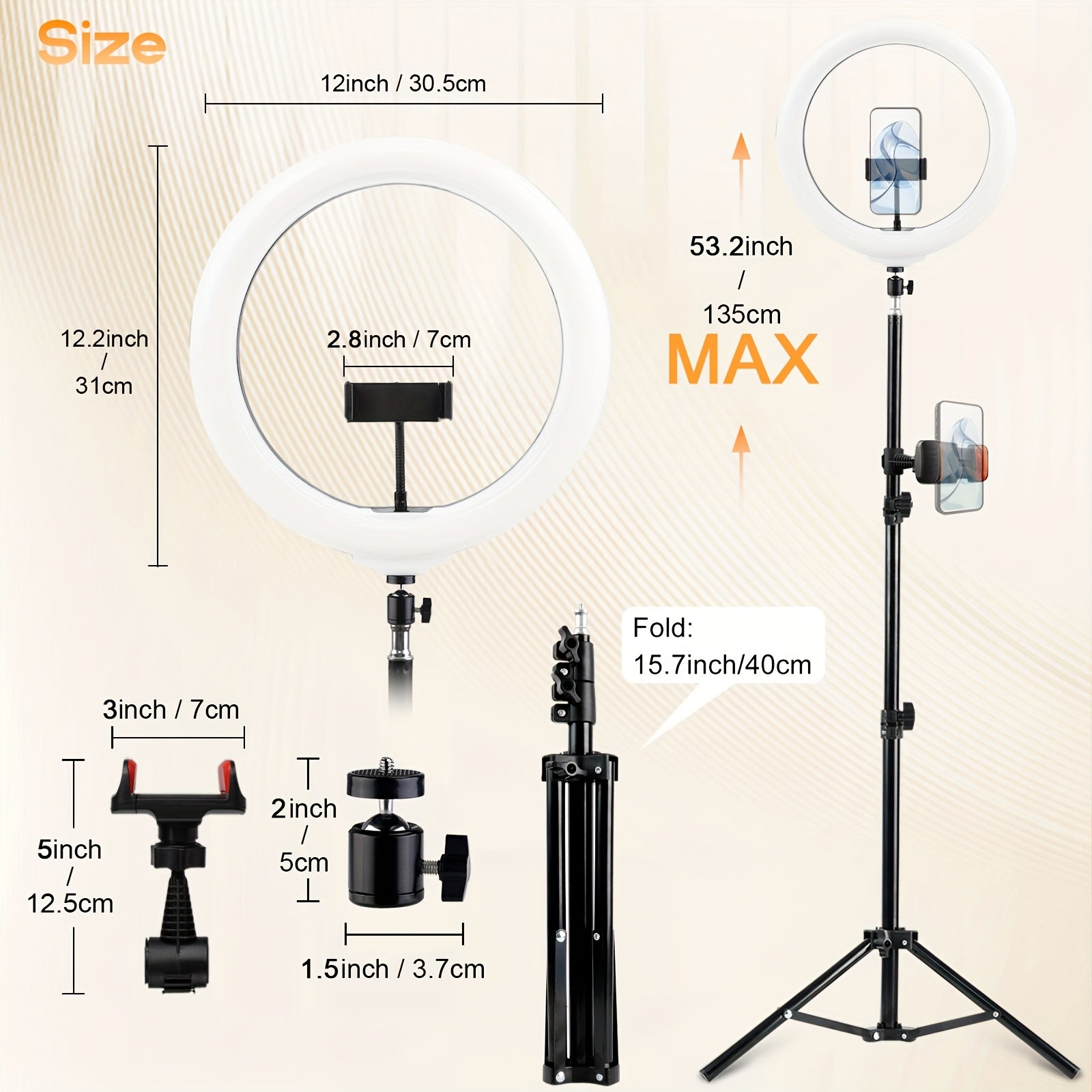 UEGOGO 12" Ring Light with Stand and Phone Holder - 43" Tripod for iPhone with Light, Professional LED Ringlight for Video Recording/ Make up/ Streaming, LED Circle Light Ring for All Cell Phone